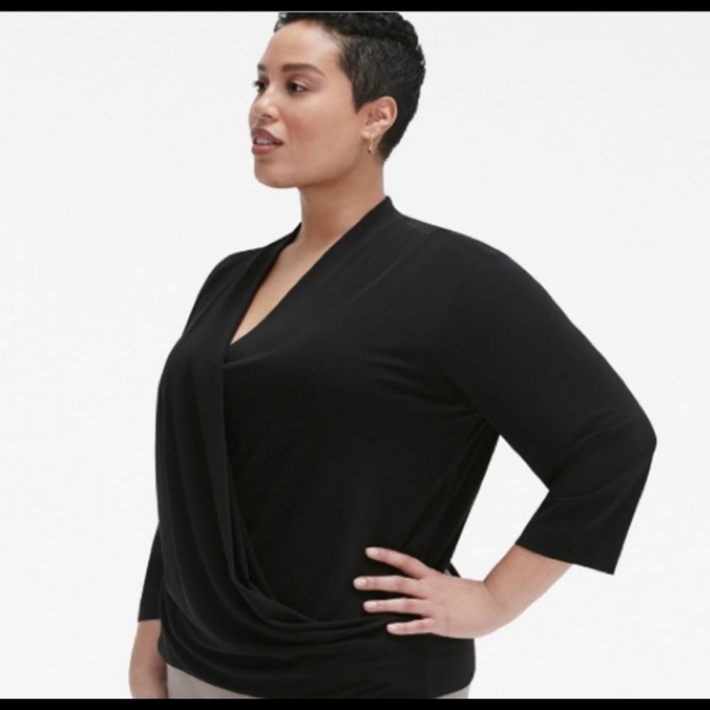 Blouse “Deneuve” with fixed wrap front from M.M.Lafleur. In Black. Size +1